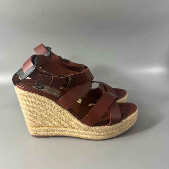 Lanvin Brown Espadrille Wedge Heel Platform Sandals, Size 37 - Picture 2 of 15